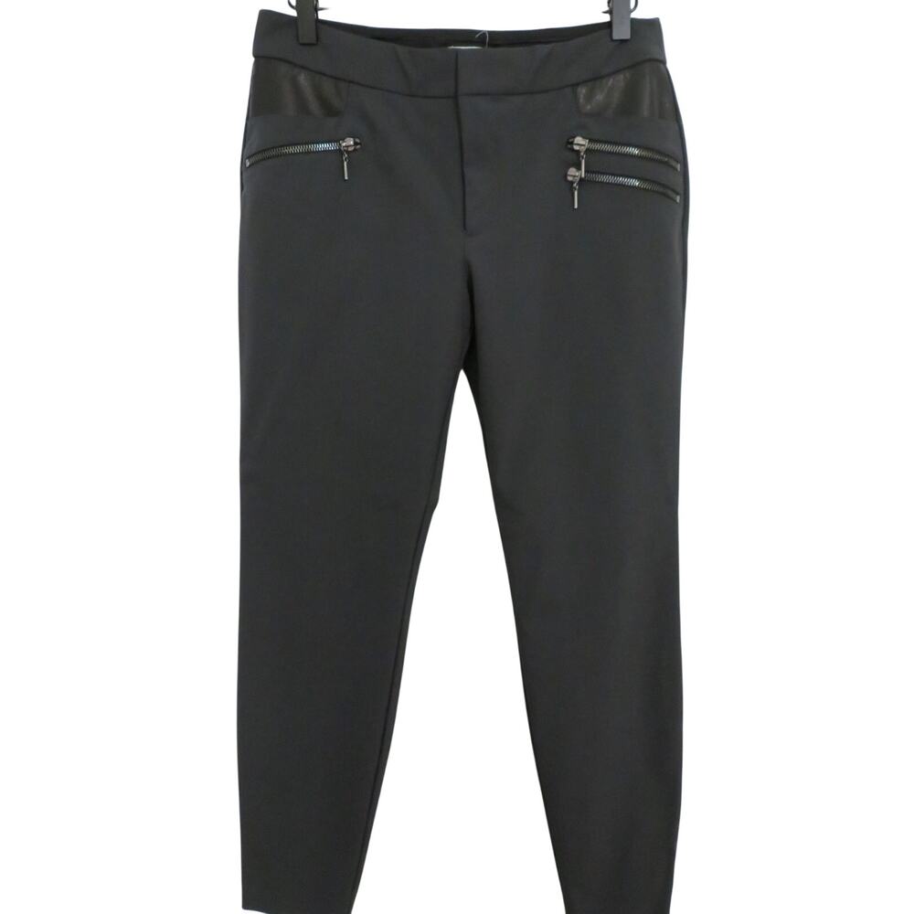 Rebecca Taylor Women Sz 6 Black Pants Leather Detail Tapered Tailored Modern